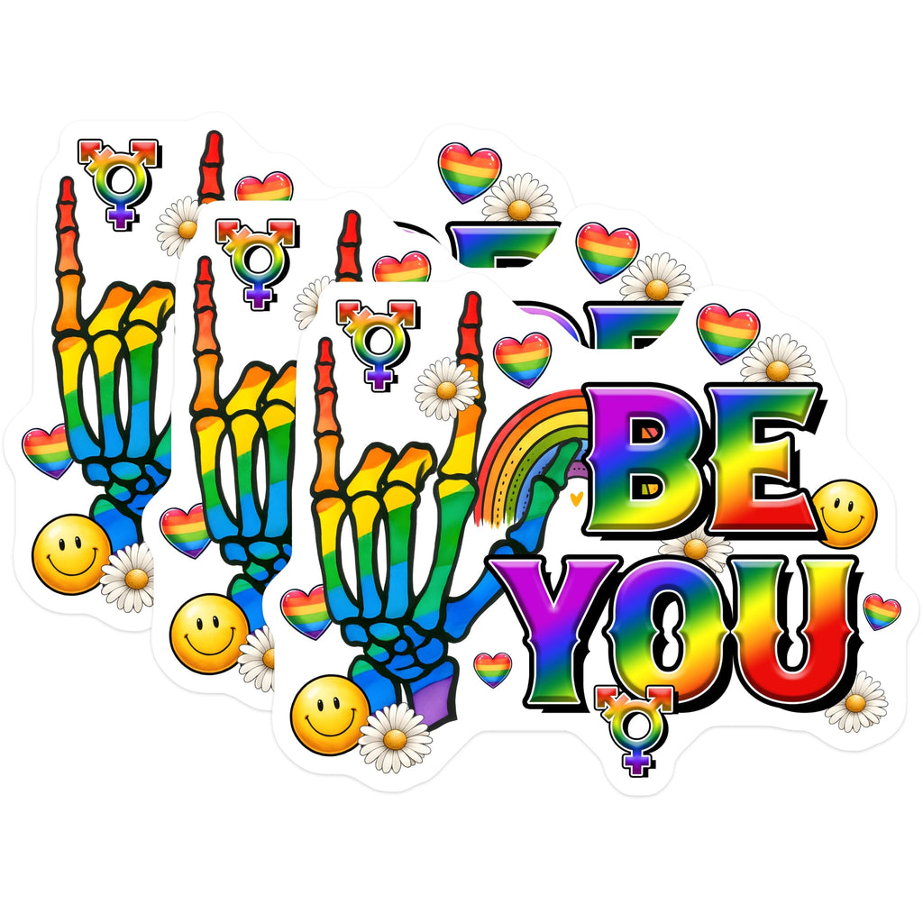 (3 Pack) Pride Be You Decals - Rainbow Heart - Transgender Symbol - 3 Inches On Longest Side - Easy Peel & Apply - Made in USA - 3MCS7035