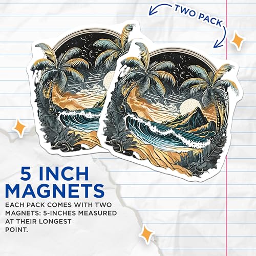 (2 Pack) Beach Sunset Magnets Magnets - 5" On Longest Side - Made in USA - Sticks to Refrigerators & Metal Surfaces - MAG9257