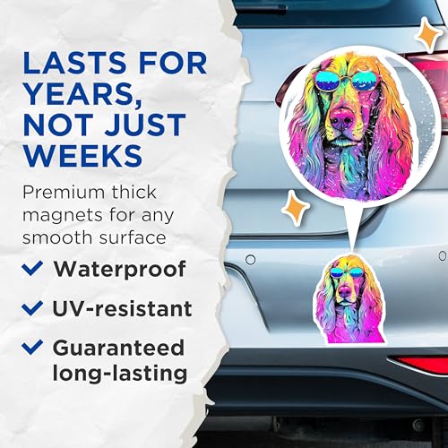 (2 Pack) Cool Dog Magnets - Colorful Dog Magnets - Funky Animal Art Magnets - Canine Sunglasses Magnets - 5" On Longest Side - for Cars, Fridges, Toolboxes - Made in USA - MAG7237