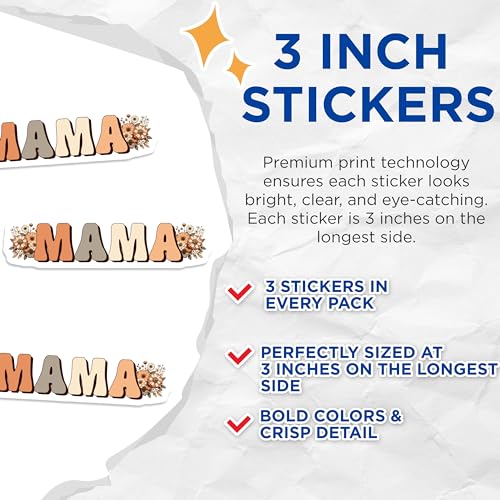 (3 Pack) Mama Floral Decals - Boho Mama Design - Motherhood Stickers - 3 Inches On Longest Side - Easy Peel & Apply - Made in USA - 3MCS6957