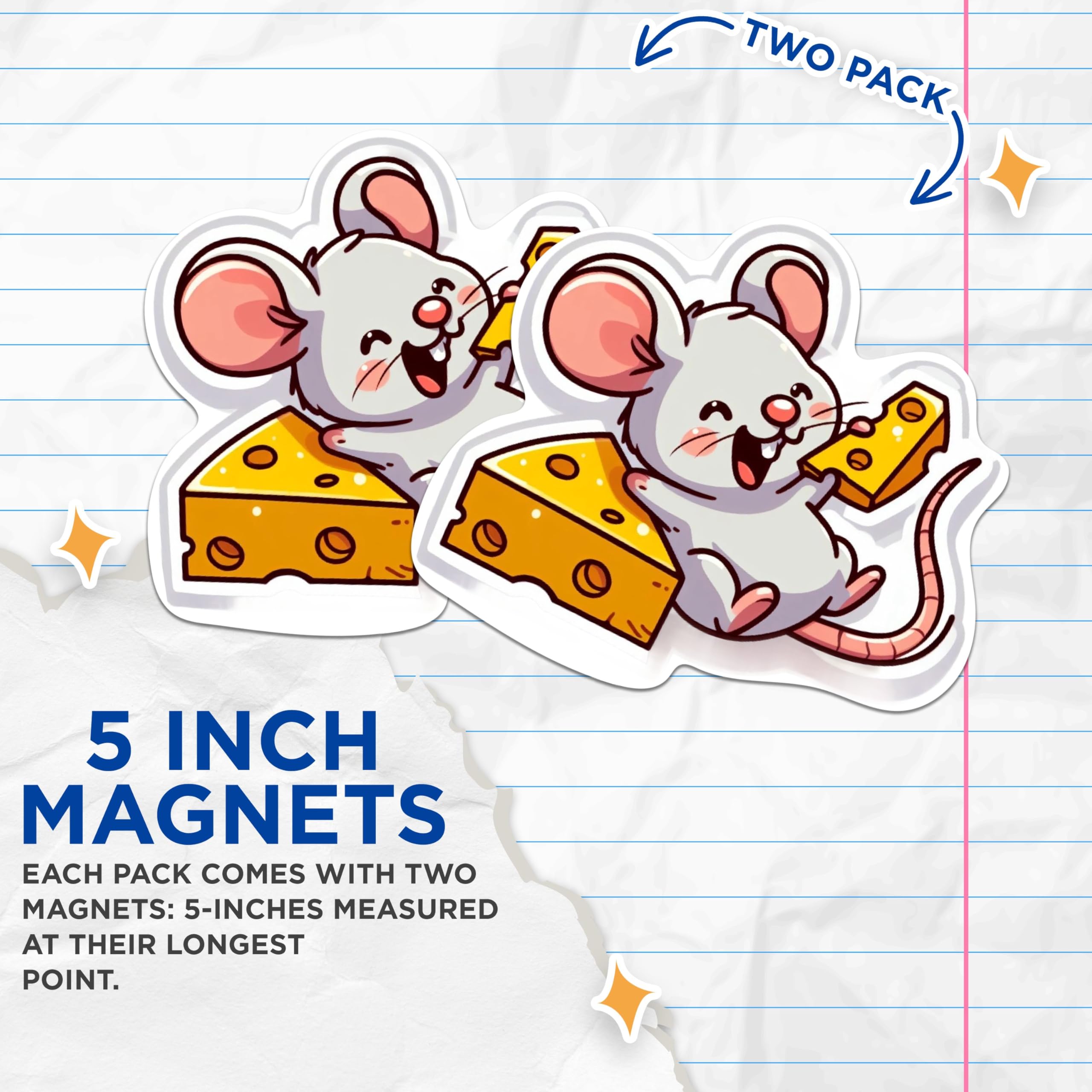 (2 Pack) Mouse Eating Cheese Laughing Magnets - Laughing Mouse Cheese Magnets - 5 Inches On Longest Side - Premium Magnet - for Cars, Refrigerators, Toolboxes - Made in USA - MAG2125