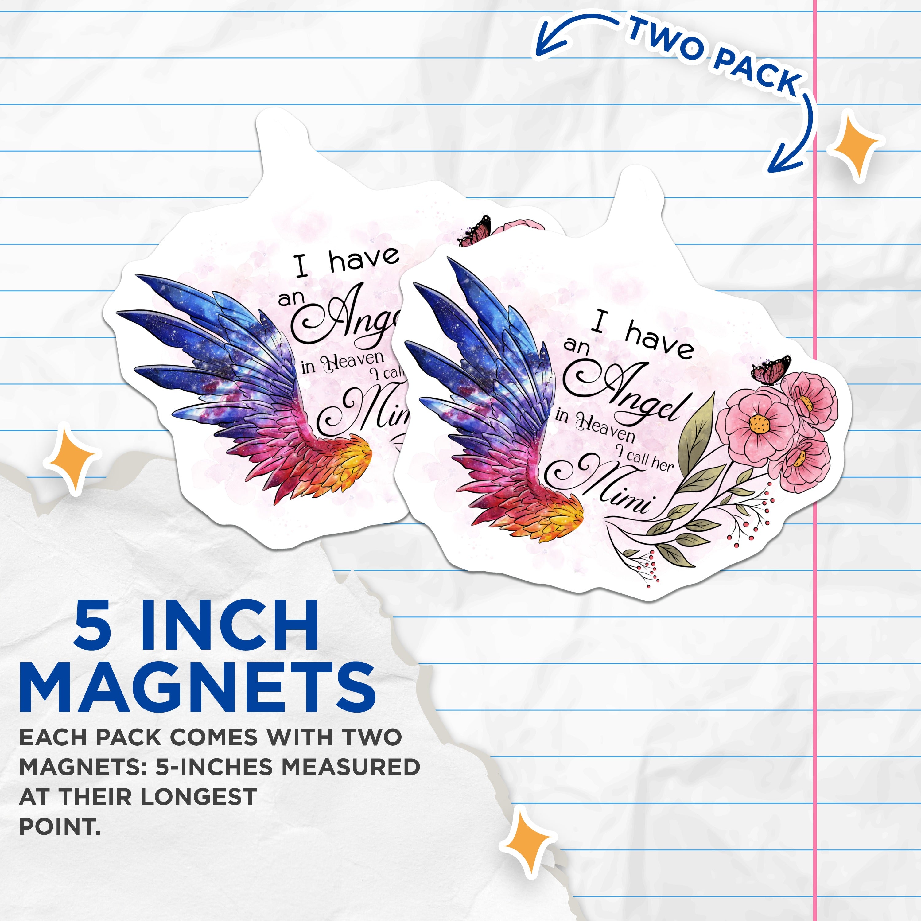 (2 Pack) Mimi Angel in Heaven Magnets - Grandma Memorial Keepsake - Sympathy Condolence Item - Remembrance Tribute Decor - 5 Inches On Longest Side - Thick Durable Magnet - Made in USA - MAG38926
