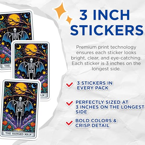 (3 Pack) Hanged Man Tarot Decals - Gothic Card - Occult Laptop Decals - 3 Inches On Longest Side - Easy Peel & Apply - Made in USA - 3MCS4191