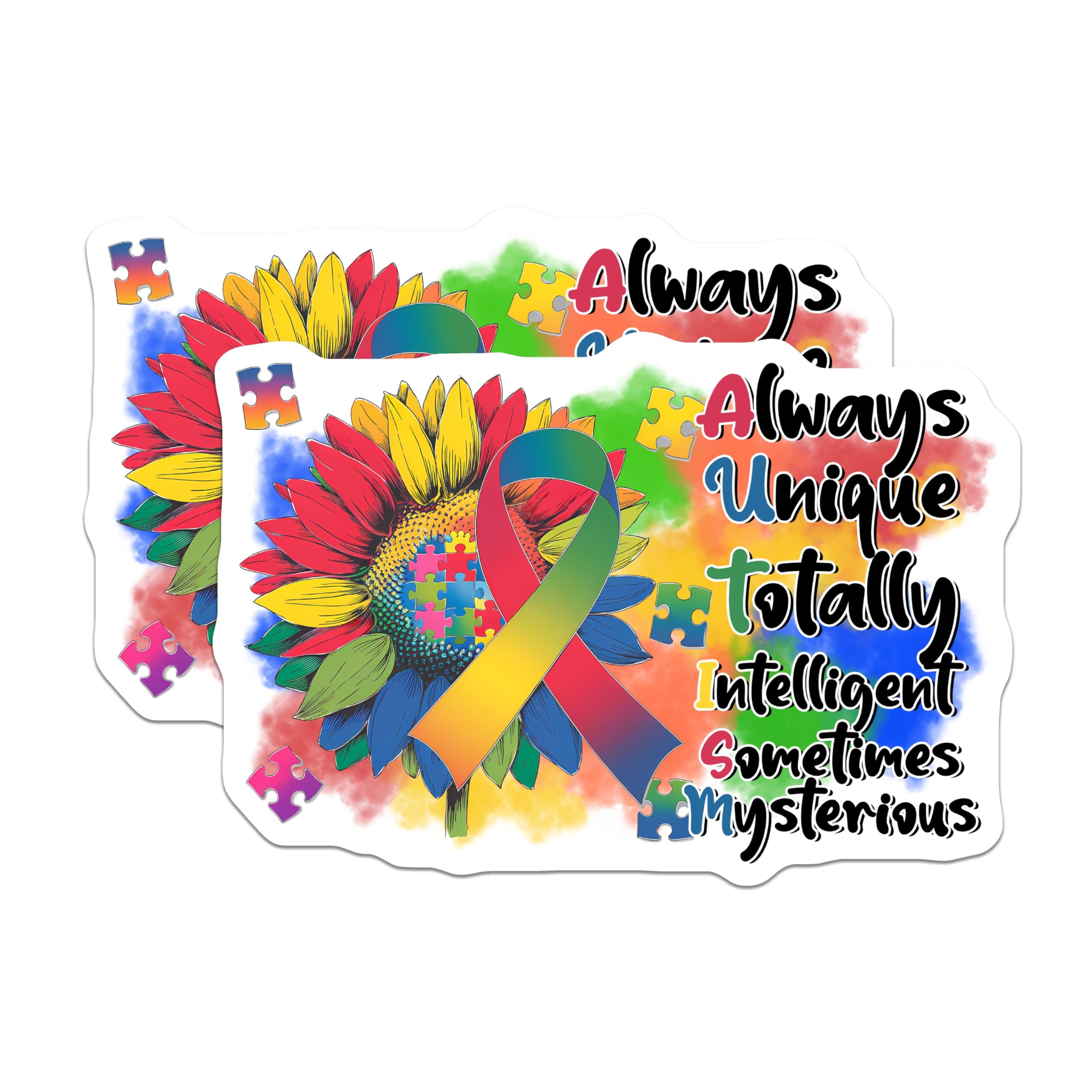 (2 Pack) Colorful Autism Awareness Magnet - Inspirational Flower Design - 5" On Longest Side - Sticks to Smooth Flat Surfaces - Made in USA - MAG9691