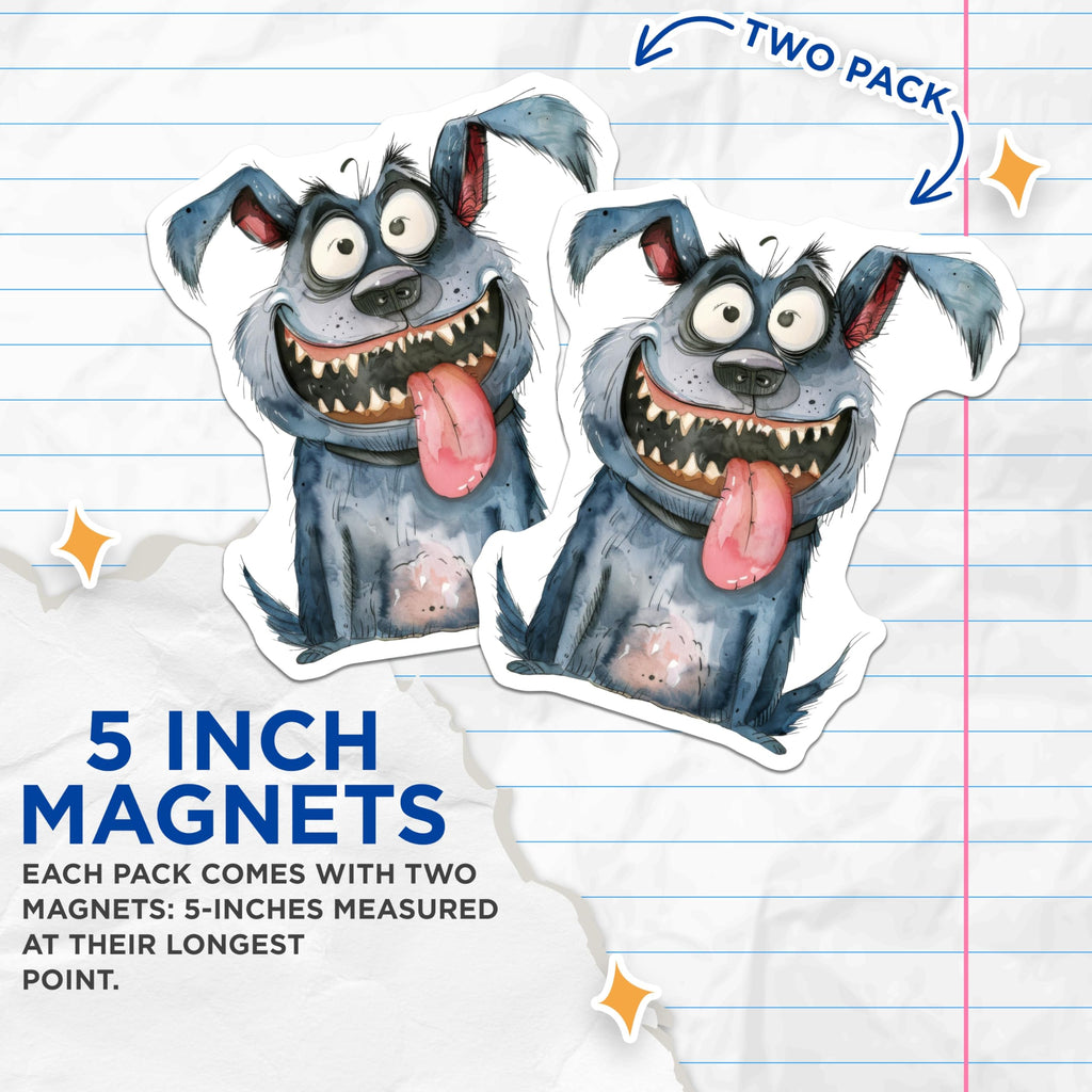 (2 Pack) Funny Dog Magnets - Watercolor Cartoon Pet - Quirky Animal Art - Happy Dog Lover Decor - 5 Inches On Longest Side - Thick Durable Magnet - Made in USA - MAG30074