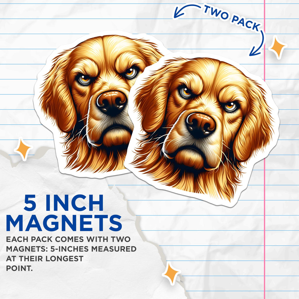 (2 Pack) Golden Retriever Magnets - Dog Breed Decor - Animal Art Refrigerator Magnets - 5" On Longest Side - Premium Magnet - for Cars, Refrigerators, Toolboxes, Lockers - Made in USA - MAG16362