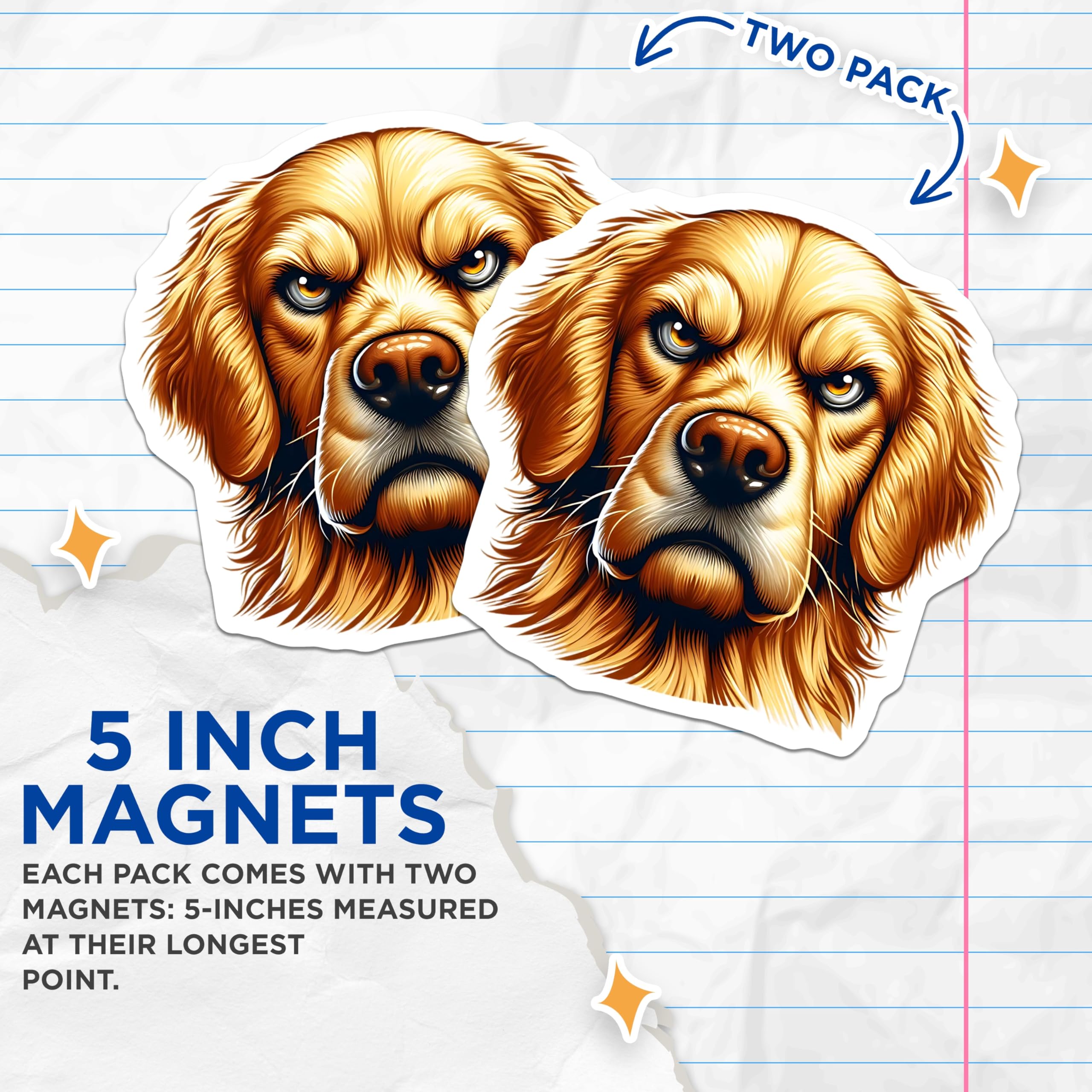(2 Pack) Golden Retriever Magnets - Dog Breed Decor - Animal Art Refrigerator Magnets - 5" On Longest Side - Premium Magnet - for Cars, Refrigerators, Toolboxes, Lockers - Made in USA - MAG16362