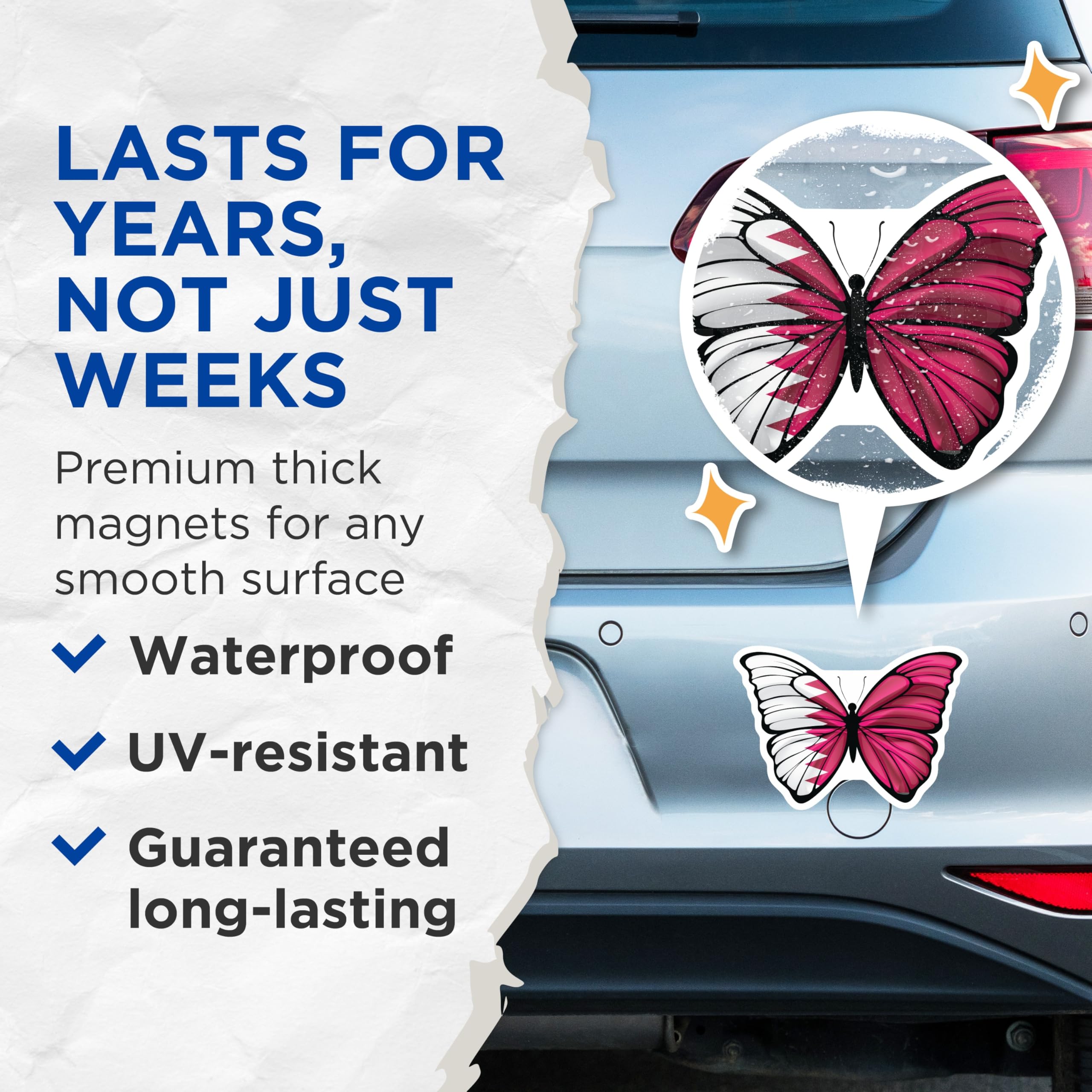 (2 Pack) Qatar Flag Butterfly Magnets - National Pride Souvenir - Fridge Decor Collectibles - 5" On Longest Side - Premium Magnet - for Cars, Refrigerators, Toolboxes, Lockers - Made in USA - MAG18344