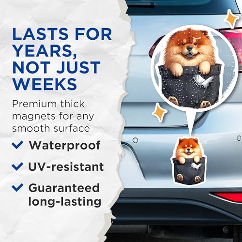 (2 Pack) Cute Dog Magnets - Dog Lover - Adorable Puppy Illustration - 5" On Longest Side - for Cars, Fridges, Toolboxes - Made in USA - MAG3960