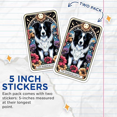 (2 Pack) The Border Collie Stickers - Cute Doggo Stickers - Floral Dog Decals - 5" On Longest Side - Sticks to Smooth Flat Surfaces - Made in USA - BMCS4785