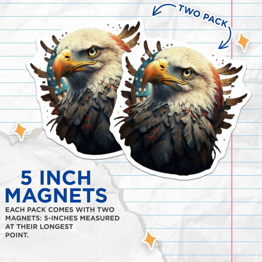 (2 Pack) American Eagle Magnets - Bald Eagle Wildlife Art - USA Flag Patriotic Decor - Freedom Symbol Fridge Accessory - 5 Inches On Longest Side - Thick Durable Magnet - Made in USA - MAG21721