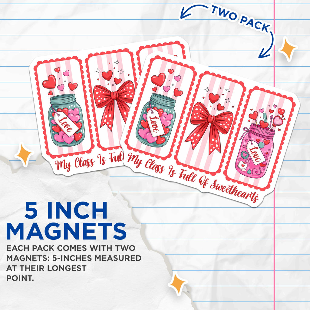 (2 Pack) Valentine's Day Magnets - Heart Jars - Sweethearts Classroom Decor - 5" On Longest Side - Premium Magnet - for Cars, Refrigerators, Toolboxes, Lockers - Made in USA - MAG16489