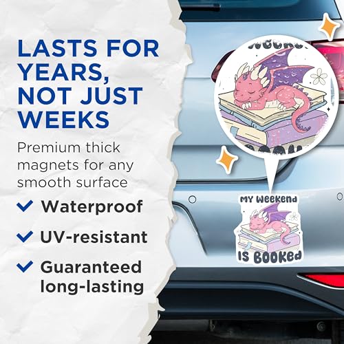 (2 Pack) Cute Dragon Magnets - My Weekend is Booked Decoration - Cartoon Dragon Magnets for Fridge or Locker - 5" On Longest Side - for Cars, Fridges, Toolboxes - Made in USA - MAG7129
