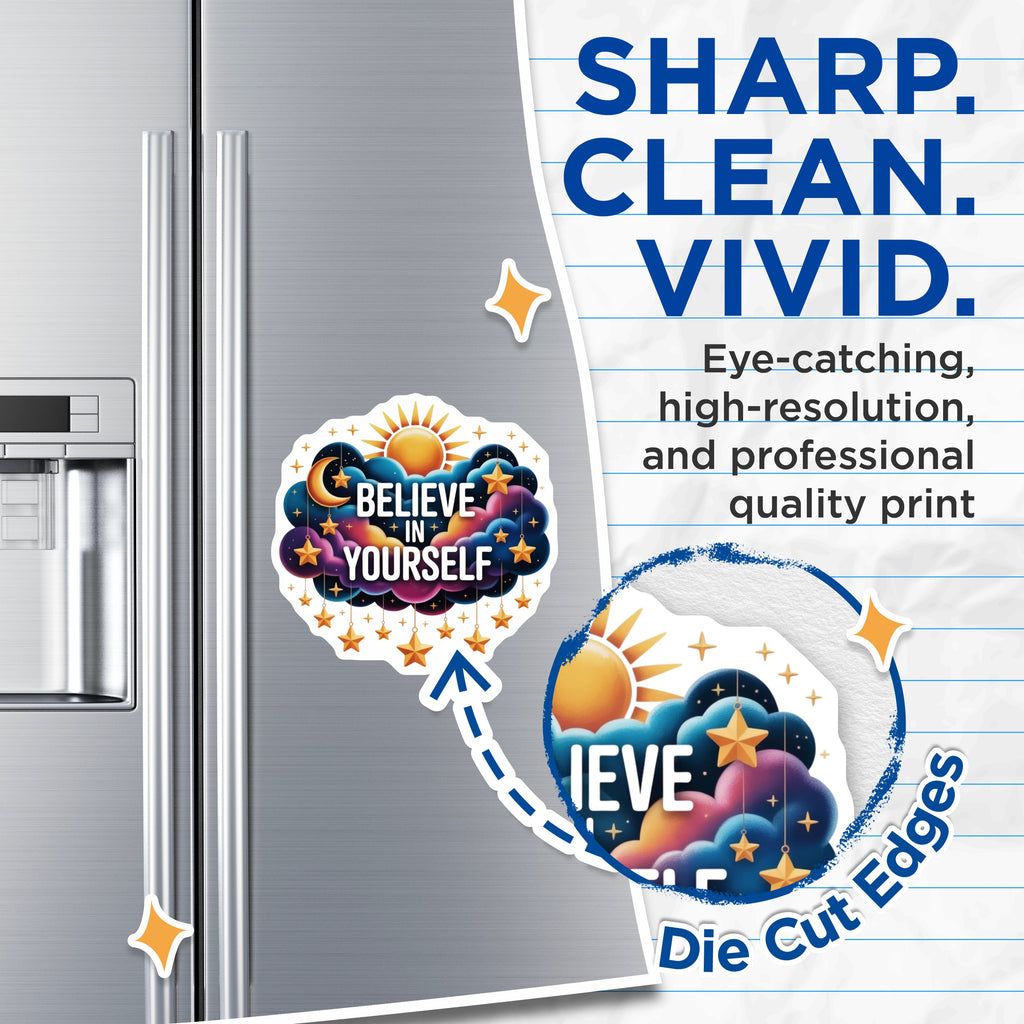 (2 Pack) Believe in Yourself Magnets - Affirmation Quote - Celestial Decor - Motivational Art for Refrigerator - 5 Inches On Longest Side - Thick Durable Magnet - Made in USA - MAG38159