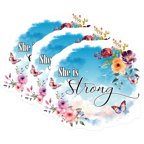 (3 Pack) Strong Woman Decals - Floral Butterfly - Laptop Sticker - 3 Inches On Longest Side - Easy Peel & Apply - Made in USA - 3MCS7347