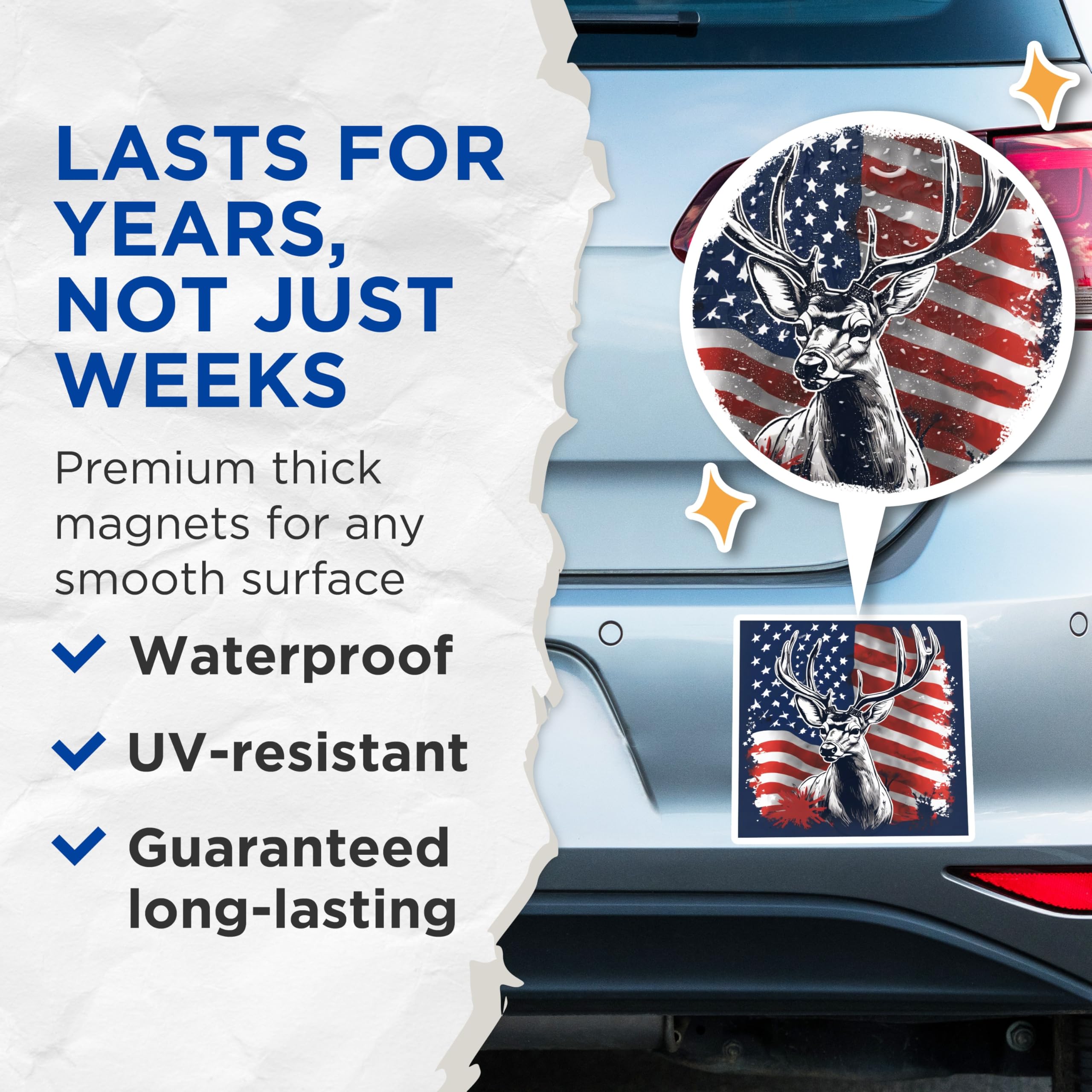(2 Pack) American Flag Deer Magnets - Patriotic Hunter Buck Decor - USA Wildlife Refrigerator Art Accessory - 5 Inches On Longest Side - Thick Durable Magnet - Made in USA - MAG19608