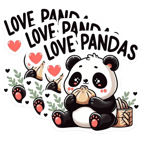 (3 Pack) Panda Decals - Love Pandas Sticker - Cute Panda Laptop Decal - 3 Inches On Longest Side - Easy Peel & Apply - Made in USA - 3MCS0236