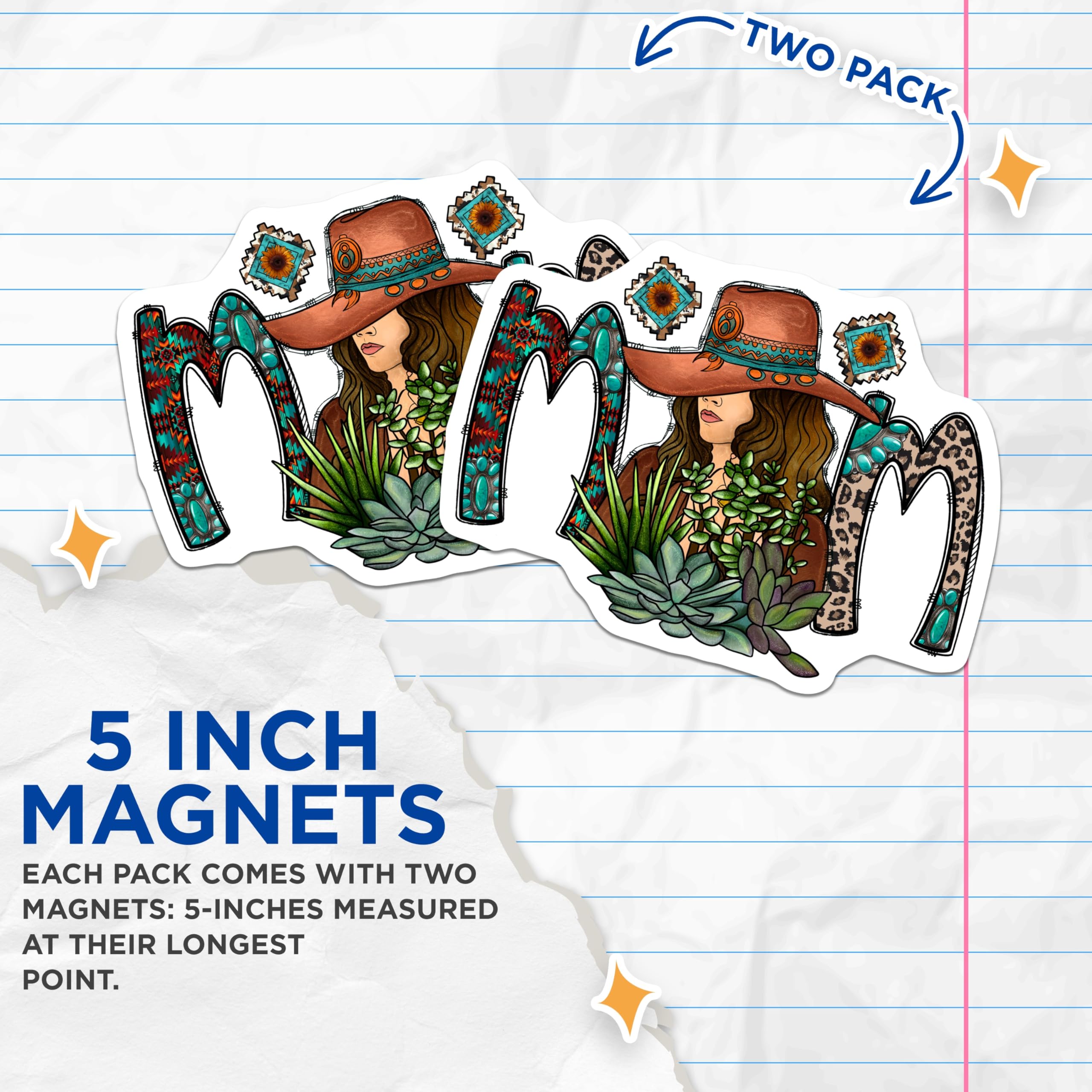 (2 Pack) Western Mom Magnets - Boho Mama Decor - Turquoise Leopard Succulent - 5 Inches On Longest Side - Thick Durable Magnet - Made in USA - MAG23707