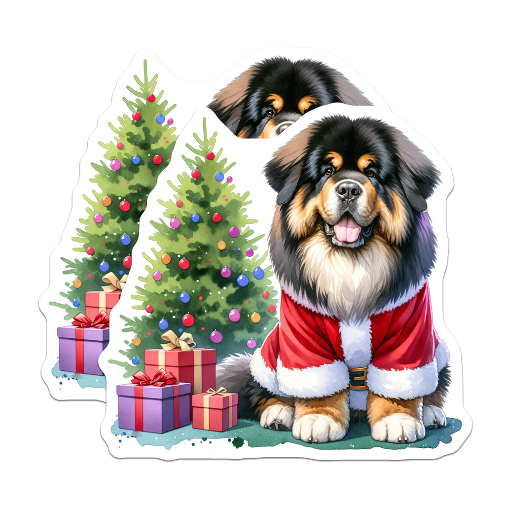 (2 Pack) Santa Dog Magnets - Christmas Tibetan Mastiff Decor - Pet Lover Fridge Accents - 5 Inches On Longest Side - Thick Durable Magnet - Made in USA - MAG29571