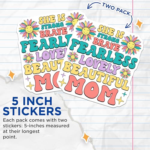 (2 Pack) She is Strong Stickers - Brave Fearless Lovely Mom - 5" On Longest Side - Sticks to Smooth Flat Surfaces - Made in USA - BMCS9210 - BMCS9210