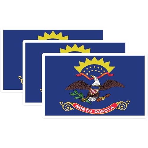 (3 Pack) North Dakota Flag Decals - ND State Pride - Laptop Decals - 3 Inches On Longest Side - Easy Peel & Apply - Made in USA - 3MCS0206
