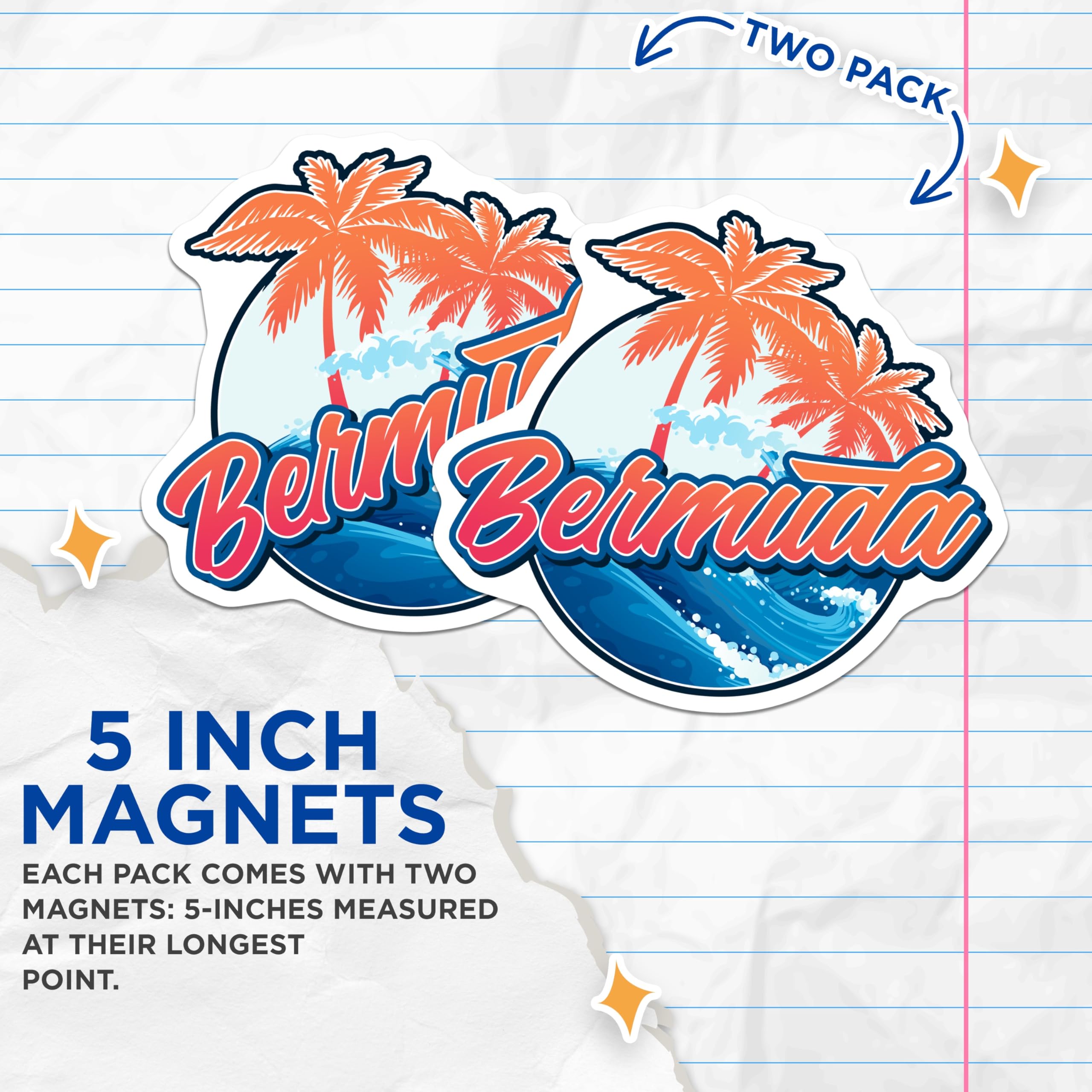(2 Pack) Bermuda Magnets - Island Vacation Decor - Tropical Travel Souvenir - 5" On Longest Side - Premium Magnet - for Cars, Refrigerators, Toolboxes, Lockers - Made in USA - MAG18017