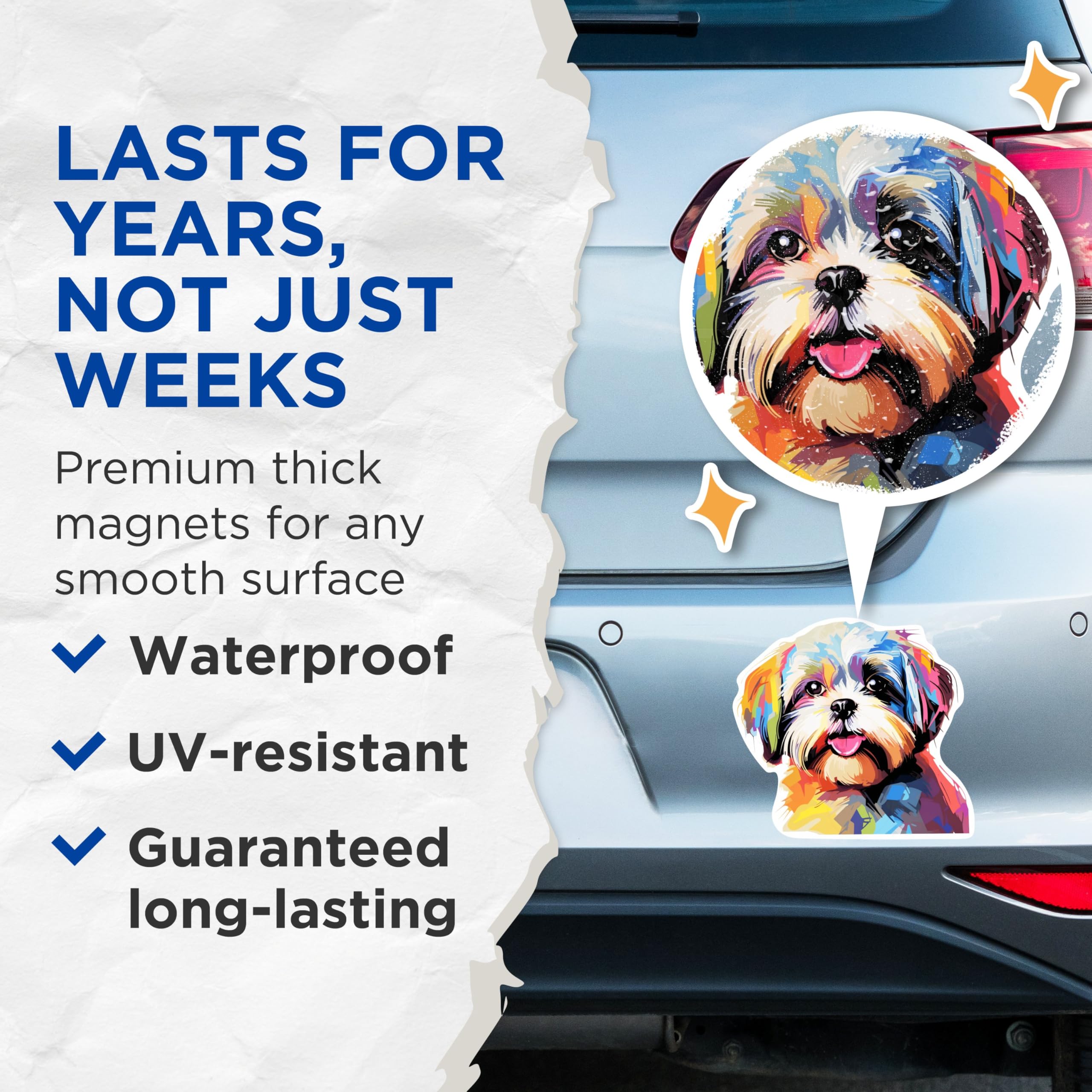(2 Pack) Shih Tzu Dog Breed Magnets - 5 Inches On Longest Side - Choose from Over 100 Dog Breeds - for Cars, Refrigerators, Toolboxes - Made in USA - MAG1954