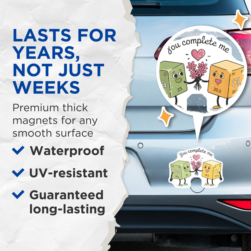(2 Pack) You Complete Me Magnets - Chemistry Pun Love - Periodic Table Science Romance - 5 Inches On Longest Side - Thick Durable Magnet - Made in USA - MAG39500