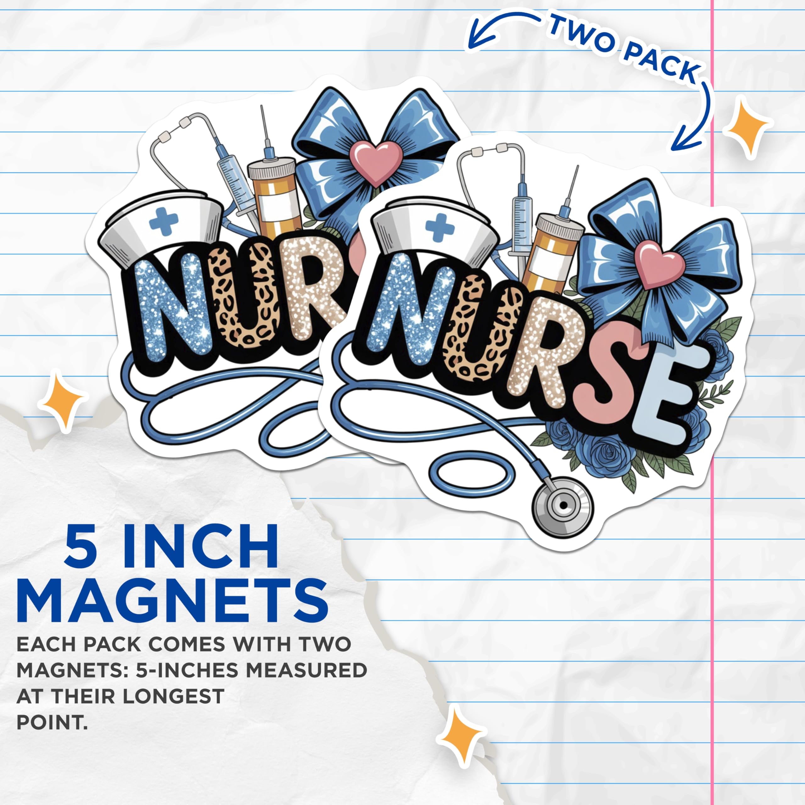 (2 Pack) Nurse Magnets - Medical Profession Accessory - Healthcare Hero Fridge Decor - 5" On Longest Side - Premium Magnet - for Cars, Refrigerators, Toolboxes, Lockers - Made in USA - MAG17072