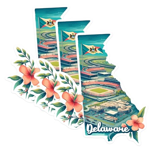 (3 Pack) Delaware Decals - State Pride - Floral Delaware Decals - 3 Inches On Longest Side - Easy Peel & Apply - Made in USA - 3MCS0131