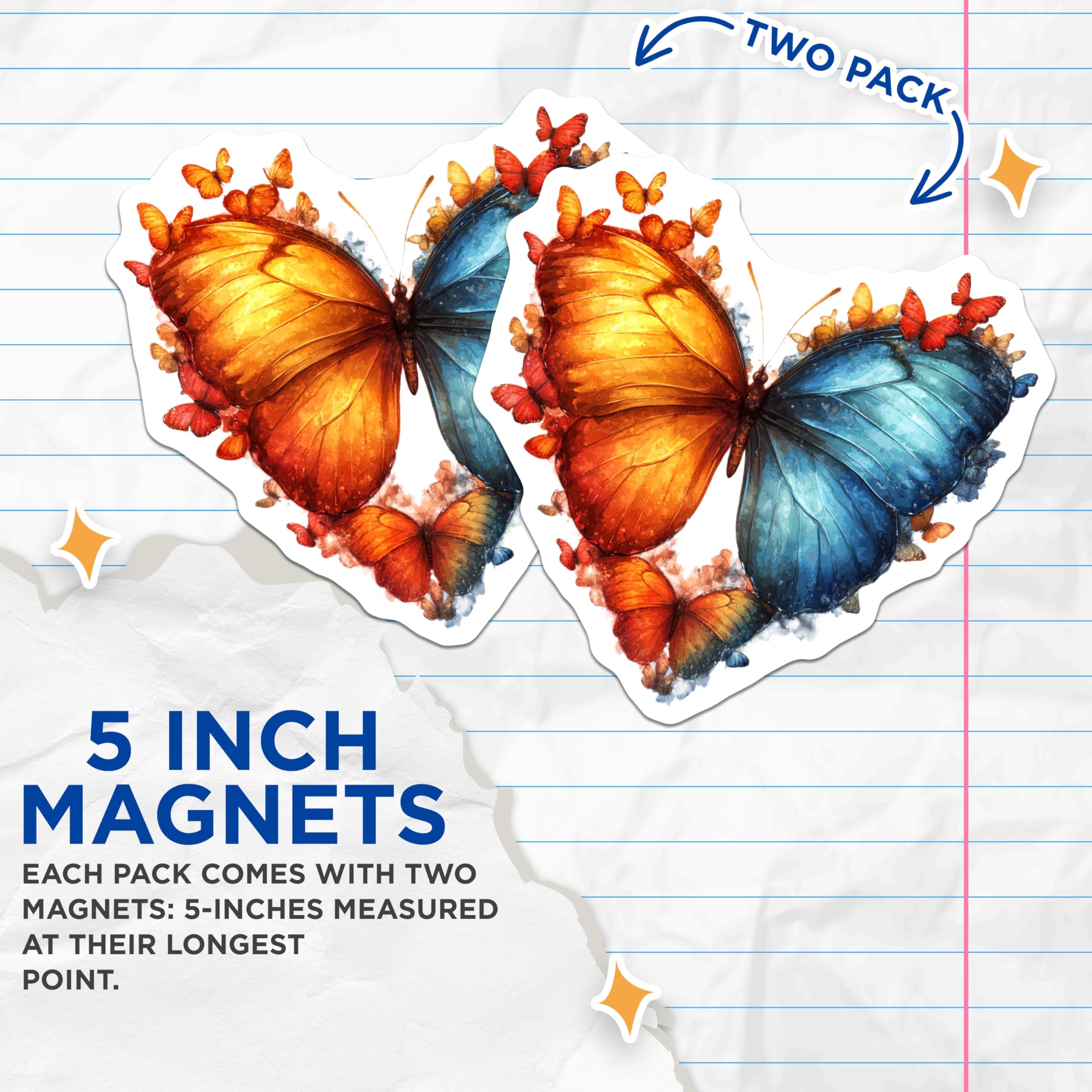 (2 Pack) Butterfly Heart Magnets - Watercolor Butterfly Decor - Spiritual Nature Art - 5 Inches On Longest Side - Thick Durable Magnet - Made in USA - MAG28786