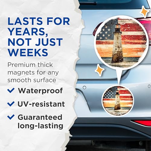 (2 Pack) Patriotic Lighthouse Decor Magnet - 5" On Longest Side - Sticks to Smooth Flat Surfaces - Made in USA - MAG10039