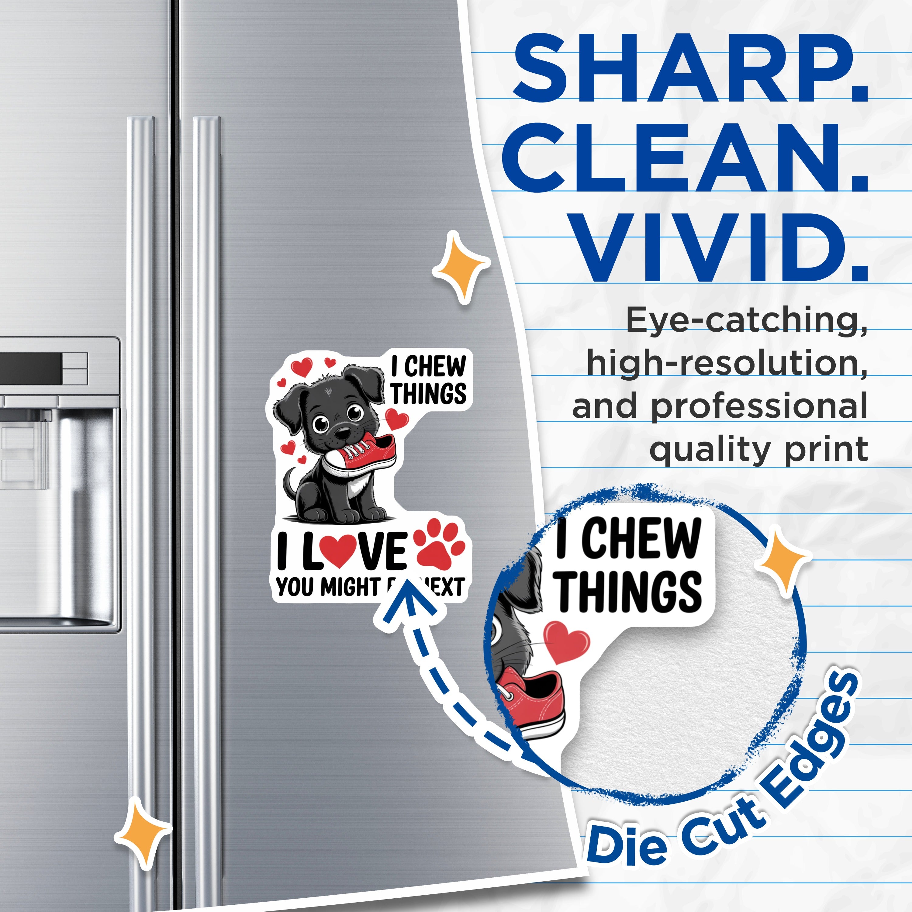 (2 Pack) Funny Puppy Magnets - Dog Chewing Shoe - Pet Lover Humor - Refrigerator Decor - 5 Inches On Longest Side - Thick Durable Magnet - Made in USA - MAG37218