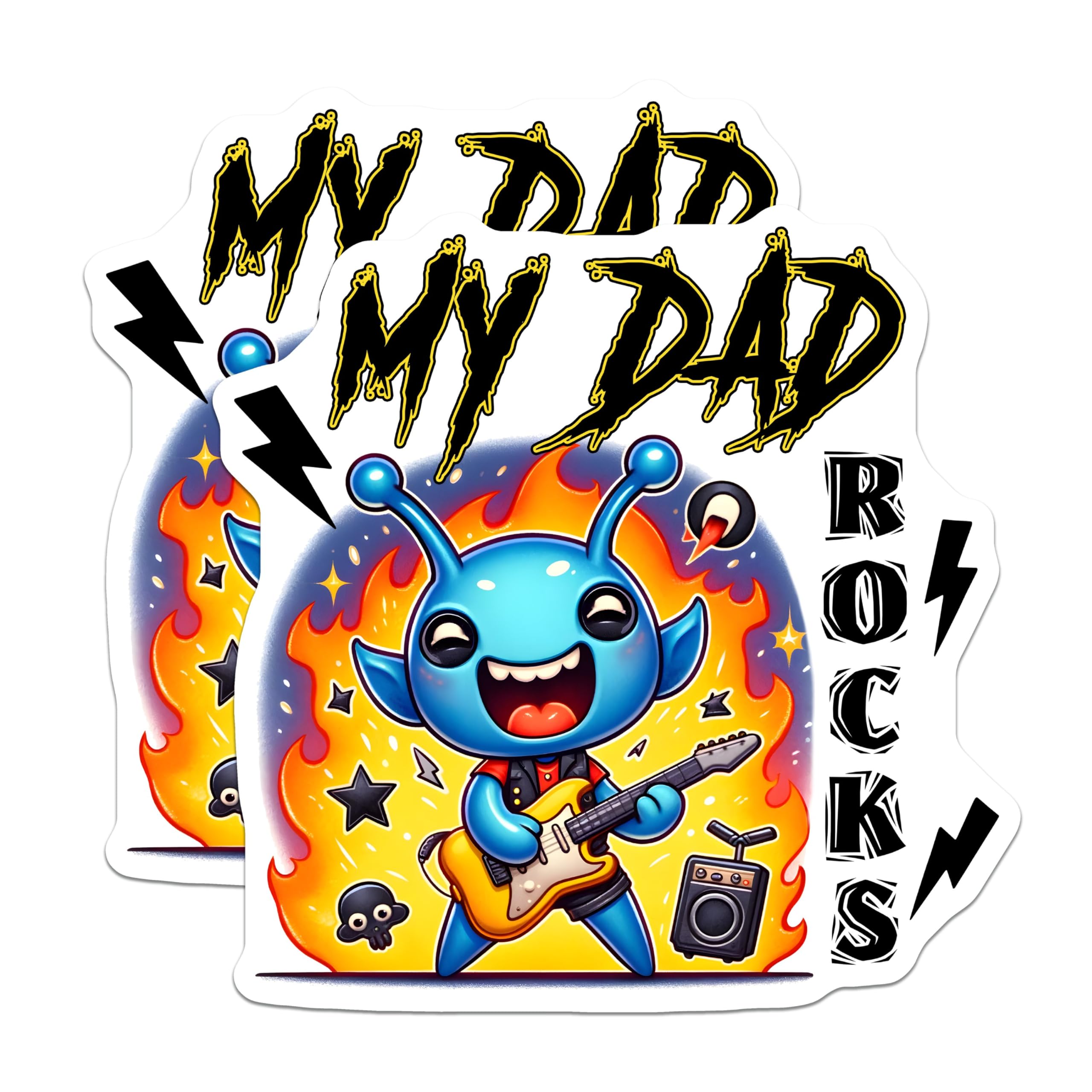 (2 Pack) My Dad Rocks Magnets - Alien Playing Guitar - Dad Love - 5" On Longest Side - for Cars, Fridges, Toolboxes - Made in USA - MAG7471