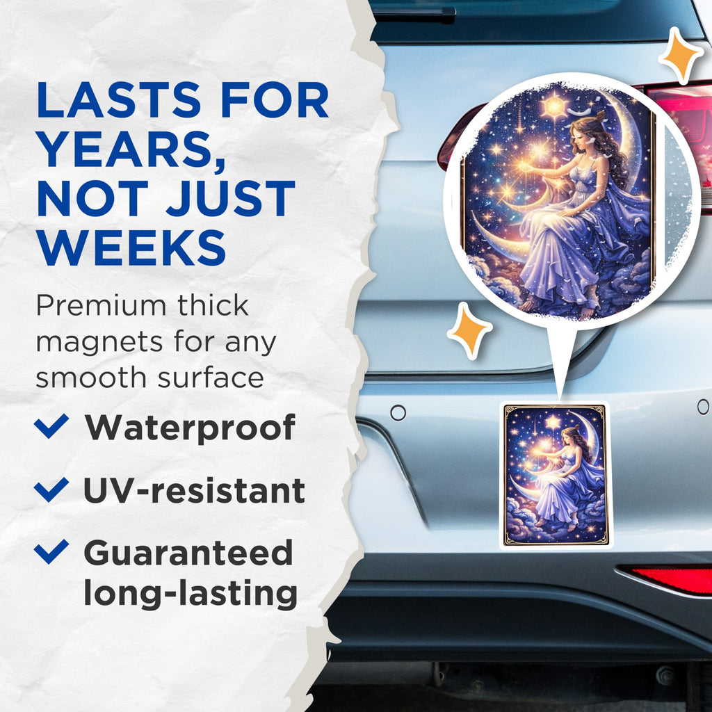 (2 Pack) Moon Goddess Magnets - Celestial Decor - Dreamy Night Sky Art - 5" On Longest Side - Premium Magnet - for Cars, Refrigerators, Toolboxes, Lockers - Made in USA - MAG15317