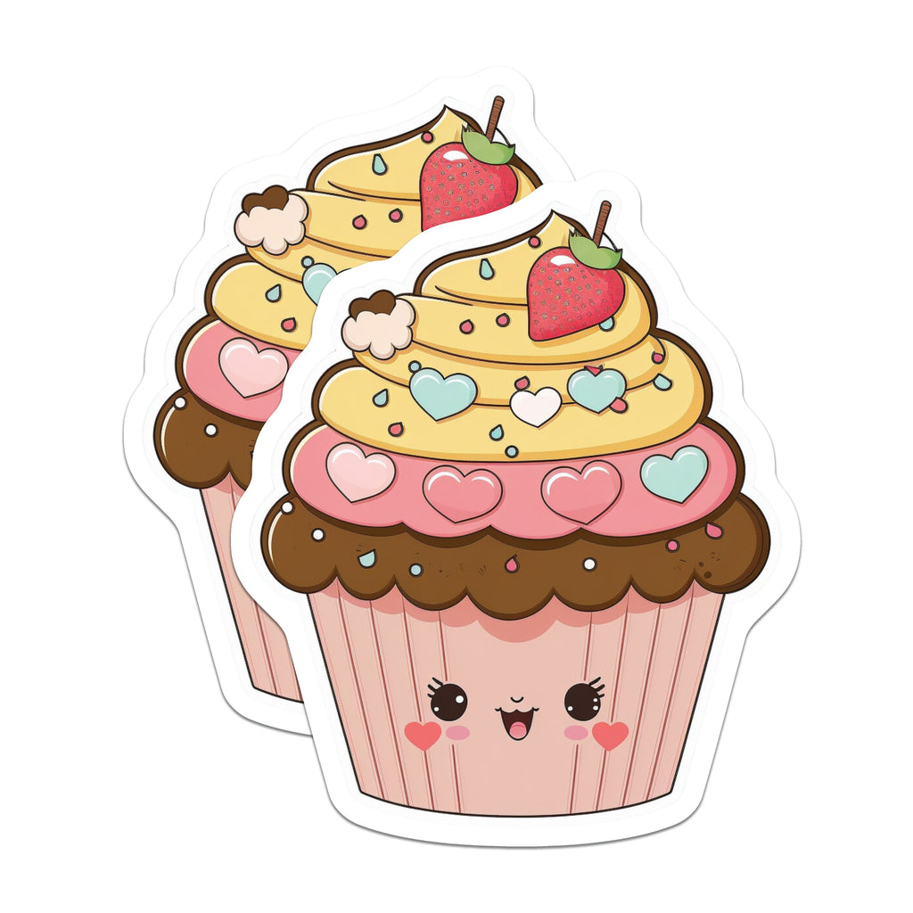 (2 Pack) Kawaii Cupcake Magnets - Sweet Dessert Food - Happy Fridge Locker Decor - 5 Inches On Longest Side - Thick Durable Magnet - Made in USA - MAG39596