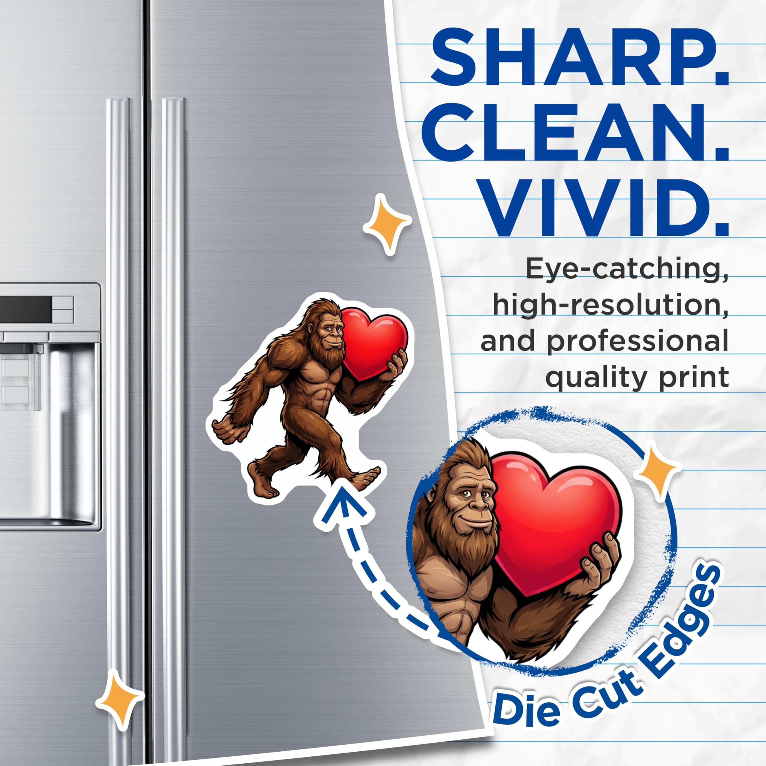 (2 Pack) Bigfoot Magnets - Heart Valentines Day - Cartoon Yeti Fridge Magnets - 5" On Longest Side - Premium Magnet - for Cars, Refrigerators, Toolboxes, Lockers - Made in USA - MAG16665