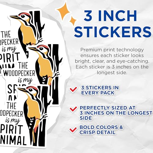(3 Pack) Woodpecker Spirit Animal Decals - Bird Lover - Laptop Decal- 3 Inches On Longest Side - Easy Peel & Apply - Made in USA - 3MCS5090