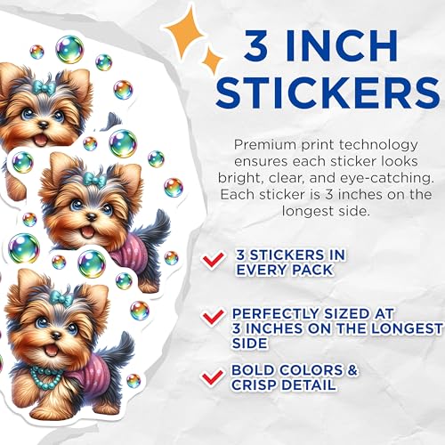 (3 Pack) Yorkie Dog Decals - Cute Puppy Stickers - Laptop Decals - 3 Inches On Longest Side - Easy Peel & Apply - Made in USA - 3MCS8382