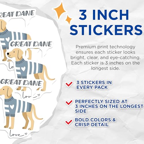 (3 Pack) Great Dane Decals - Dog Breed Stickers - Laptop Decals - 3 Inches On Longest Side - Easy Peel & Apply - Made in USA - 3MCS6068