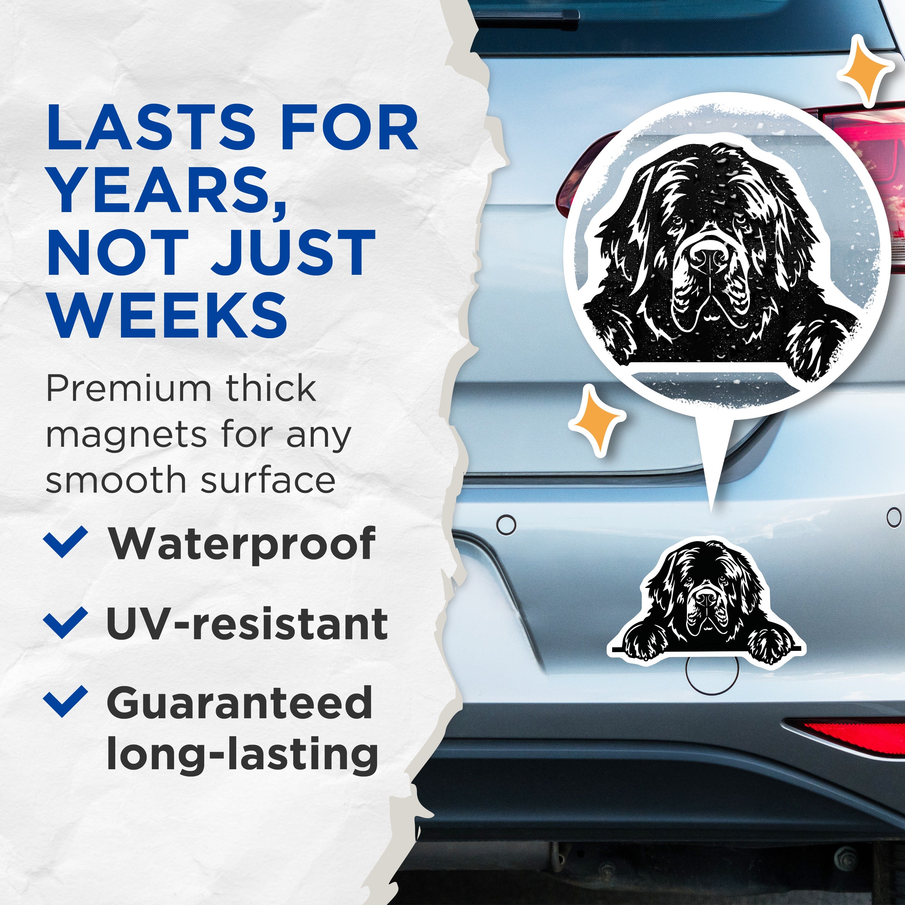 (2 Pack) Newfoundland Dog Magnets - Newfie Lover Pet Decor - Large Dog Breed Silhouette Art for Fridge - 5 Inches On Longest Side - Thick Durable Magnet - Made in USA - MAG39258