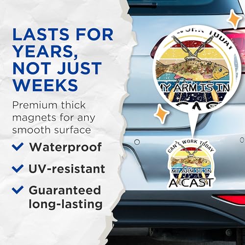 (2 Pack) Can't Work Today My Arm is in A Cast Magnets - Funny Fishing Magnets - Fisherman Joke Magnets - 5" On Longest Side - for Cars, Fridges, Toolboxes - Made in USA - MAG5629
