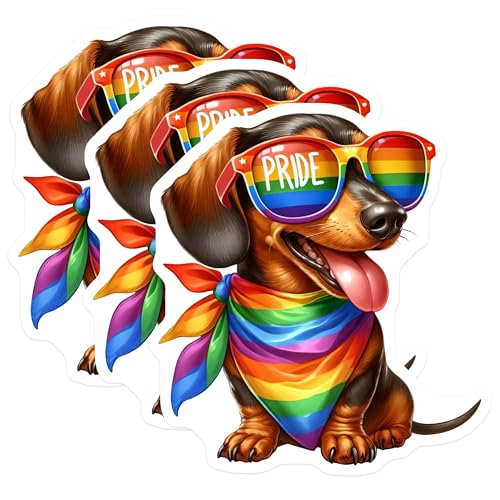 (3 Pack) Pride Dachshund Decals - Rainbow Dog Stickers - Laptop Decal- 3 Inches On Longest Side - Easy Peel & Apply - Made in USA - 3MCS5171