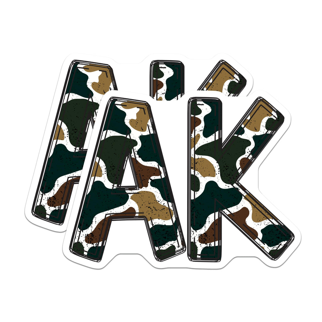 (2 Pack) AK Camouflage Letters Magnets - Military Style Decor - Grunge Aesthetic Display - 5 Inches On Longest Side - Thick Durable Magnet - Made in USA - MAG21437