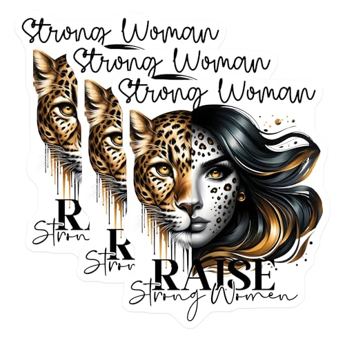 (3 Pack) Strong Woman Decals - Raise Strong Women - Jaguar Woman Art - 3 Inches On Longest Side - Easy Peel & Apply - Made in USA - 3MCS8011