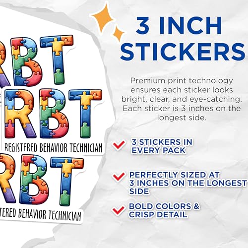 (3 Pack) RBT Registered Behavior Technician Decals - Autism Puzzle - Therapist Decal - 3 Inches On Longest Side - Easy Peel & Apply - Made in USA - 3MCS1942