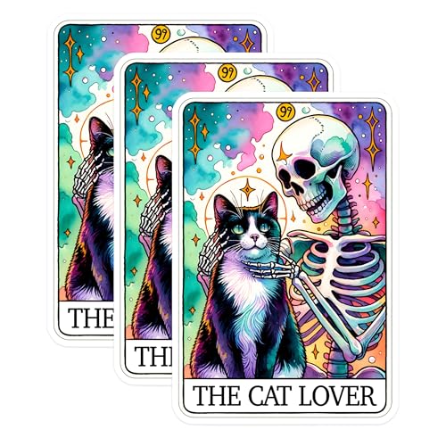 (3 Pack) Cat Lover Decals - Grim Reaper - Tarot Card - Laptop Stickers - Cat Stickers - 3 Inches On Longest Side - Easy Peel & Apply - Made in USA - 3MCS1408
