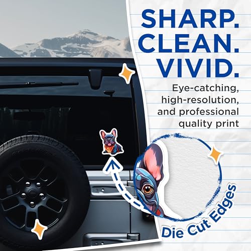 (2 Pack) French Bulldog Stickers - Cute Dog Stickers - Animal Lover Vinyl Stickers - 5" On Longest Side - Sticks to Smooth Flat Surfaces - Made in USA - BMCS3939