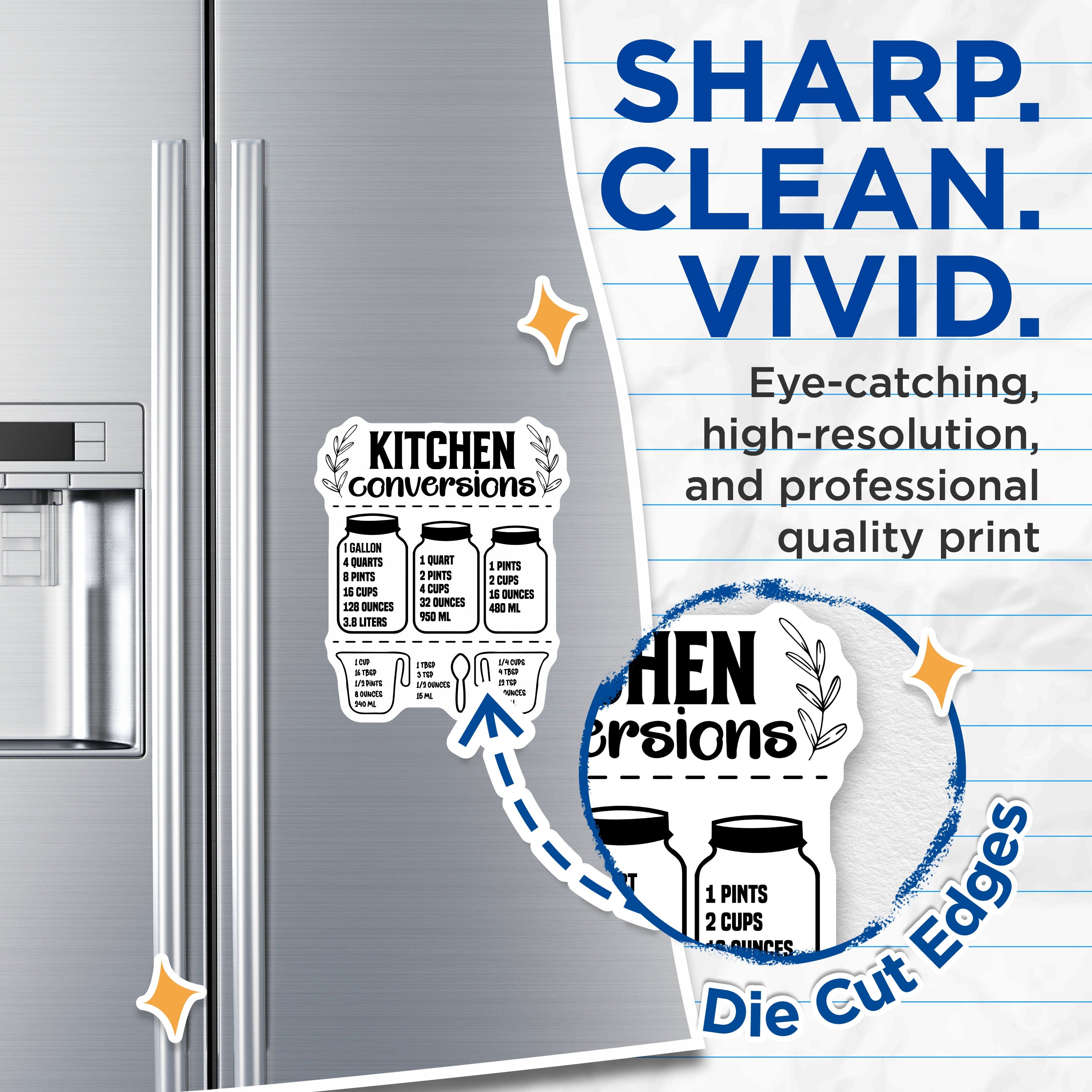 (2 Pack) Kitchen Conversion Chart Magnets - Baking Measurement Reference - Home Cook Organizer - 5 Inches On Longest Side - Thick Durable Magnet - Made in USA - MAG36925