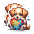 (2 Pack) Autism Awareness Stickers - Cute Puppy Holding Puzzle Heart - Autism Support Decals - 5" On Longest Side - Sticks to Smooth Flat Surfaces - Made in USA - BMCS9468